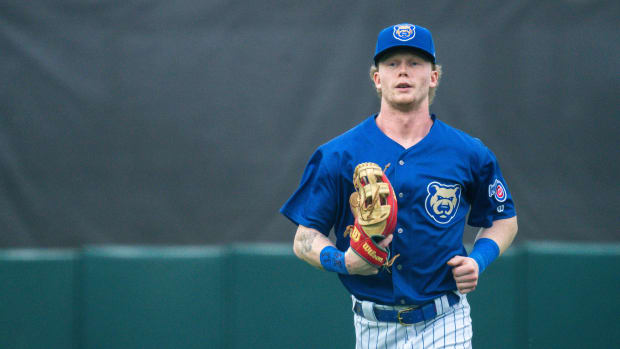 Iowa Cubs' Pete Crow-Armstrong runs in the outfield during a game against the Toledo Mud Hens on Tuesday, August 1, 2023 in Des Moines.